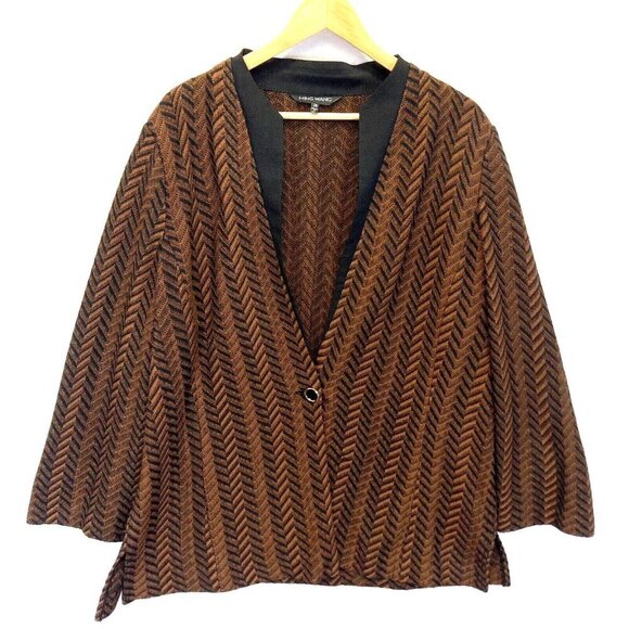 Ming Wang Knit Cardigan Womens 2X Business Workwear Brown Chevron Open Mature - Picture 1 of 14